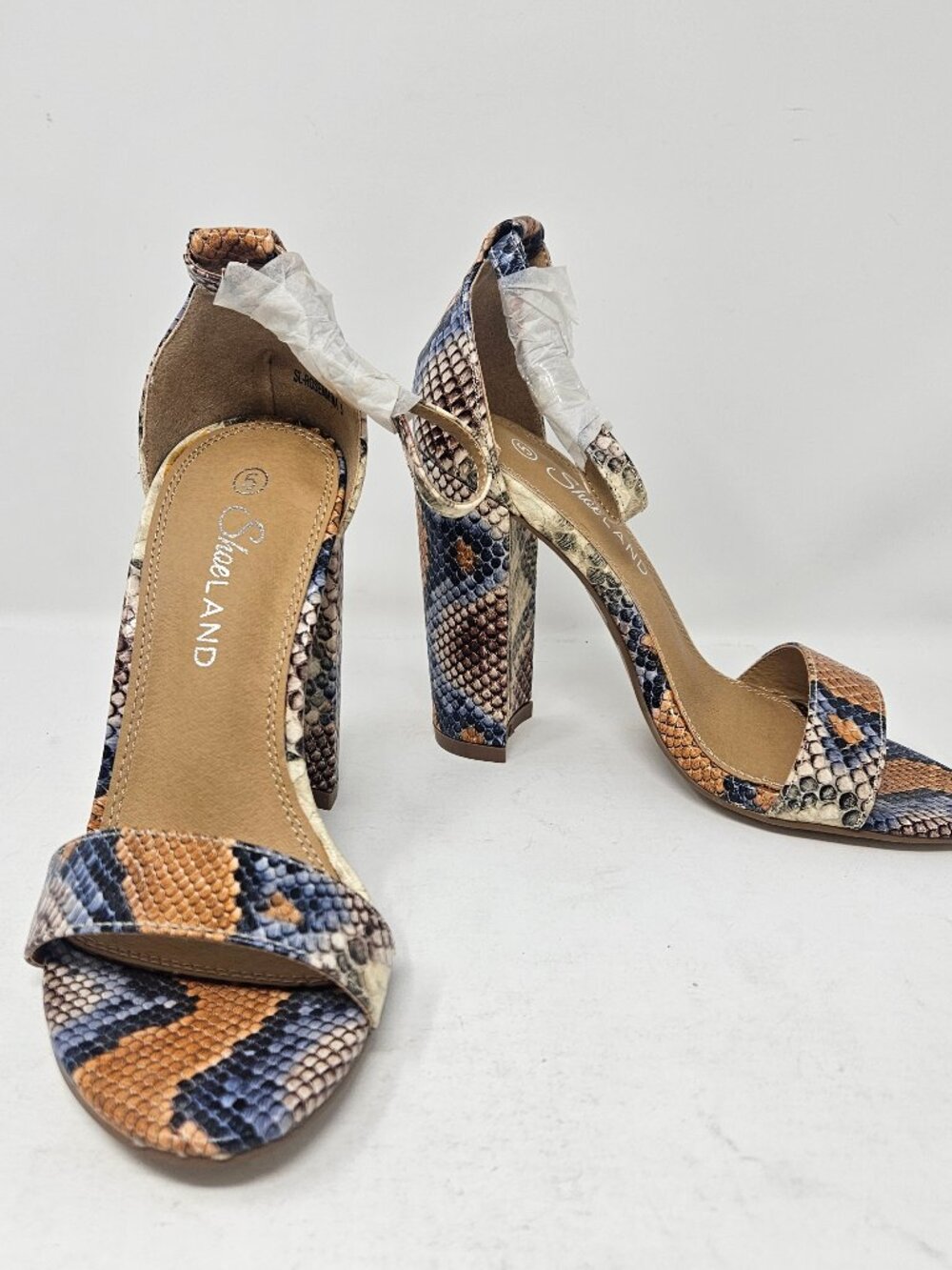 ShoeLand Rosemmina Multicolor Snakeskin Print Block Heel Ankle Strap Sandals 5